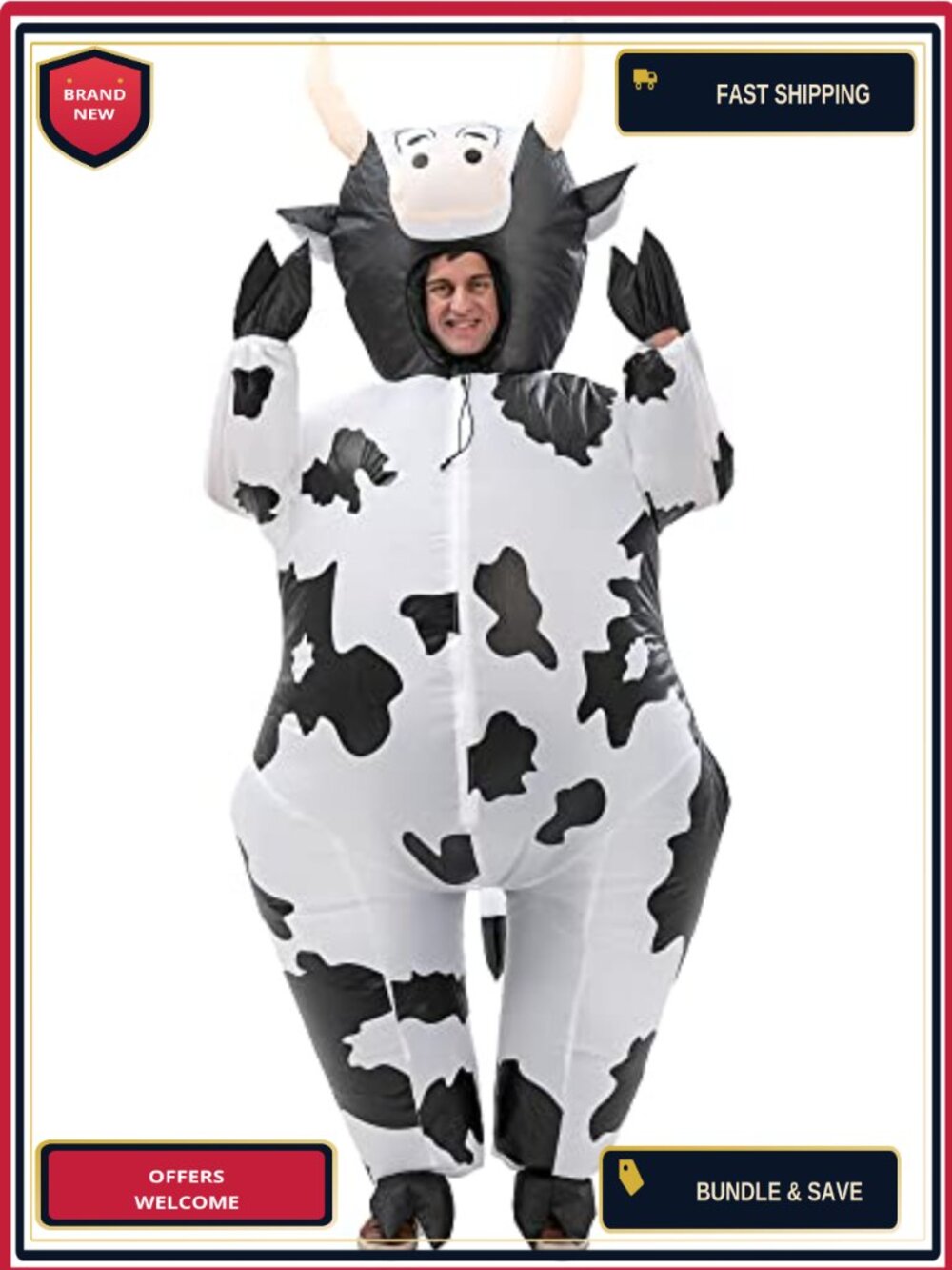 Inflatable Cow Costume Adult Unisex Polyester Fan Operated Halloween